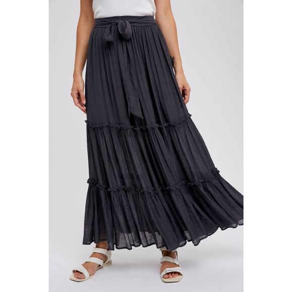 Bohemian Maxi Skirt-Flowy & Tiered Charcoal Versatile - Picture 1 of 11